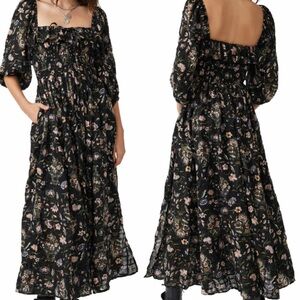 Free People Oasis Maxi Dress Black Floral Boho Western Prairie Summer Womens M